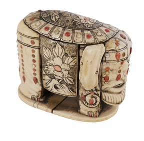 Japanese Carved and Jeweled Figure of an Elephant