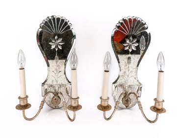 Pair of Mirrored Back Two Light Sconces