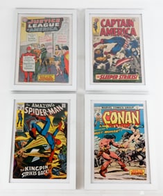 Four Vintage Marvel and DC Comics in Frames
