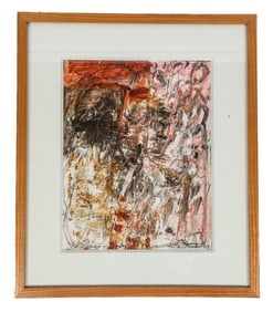 Abstract Oil on Paper in a Frame