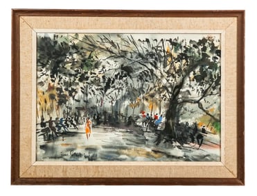 Jume Pollack Signed Watercolor of a Park