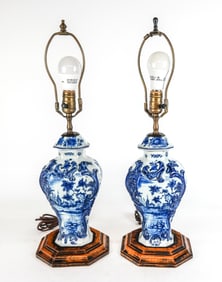 Pair of Delftware Jars Mounted as Lamps