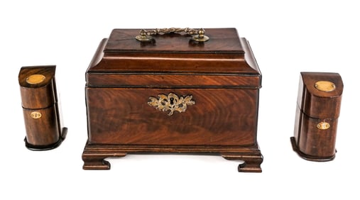 Mahogany Tea Caddy and Two Smoking Accessories