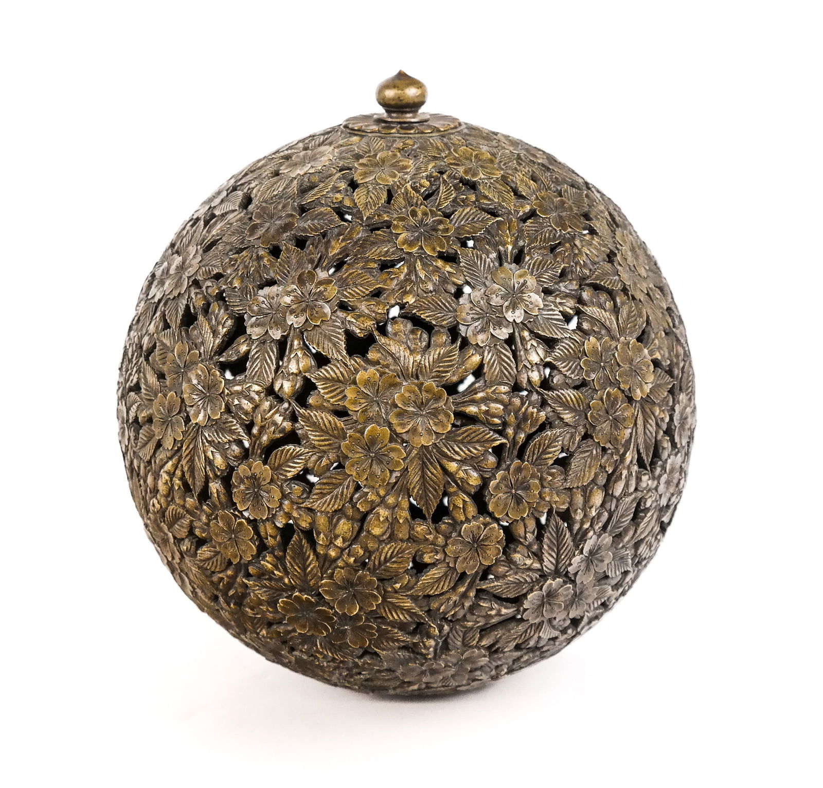 Pierced Bronze & Floral Decorated Globe Form Shade (1 of 8)