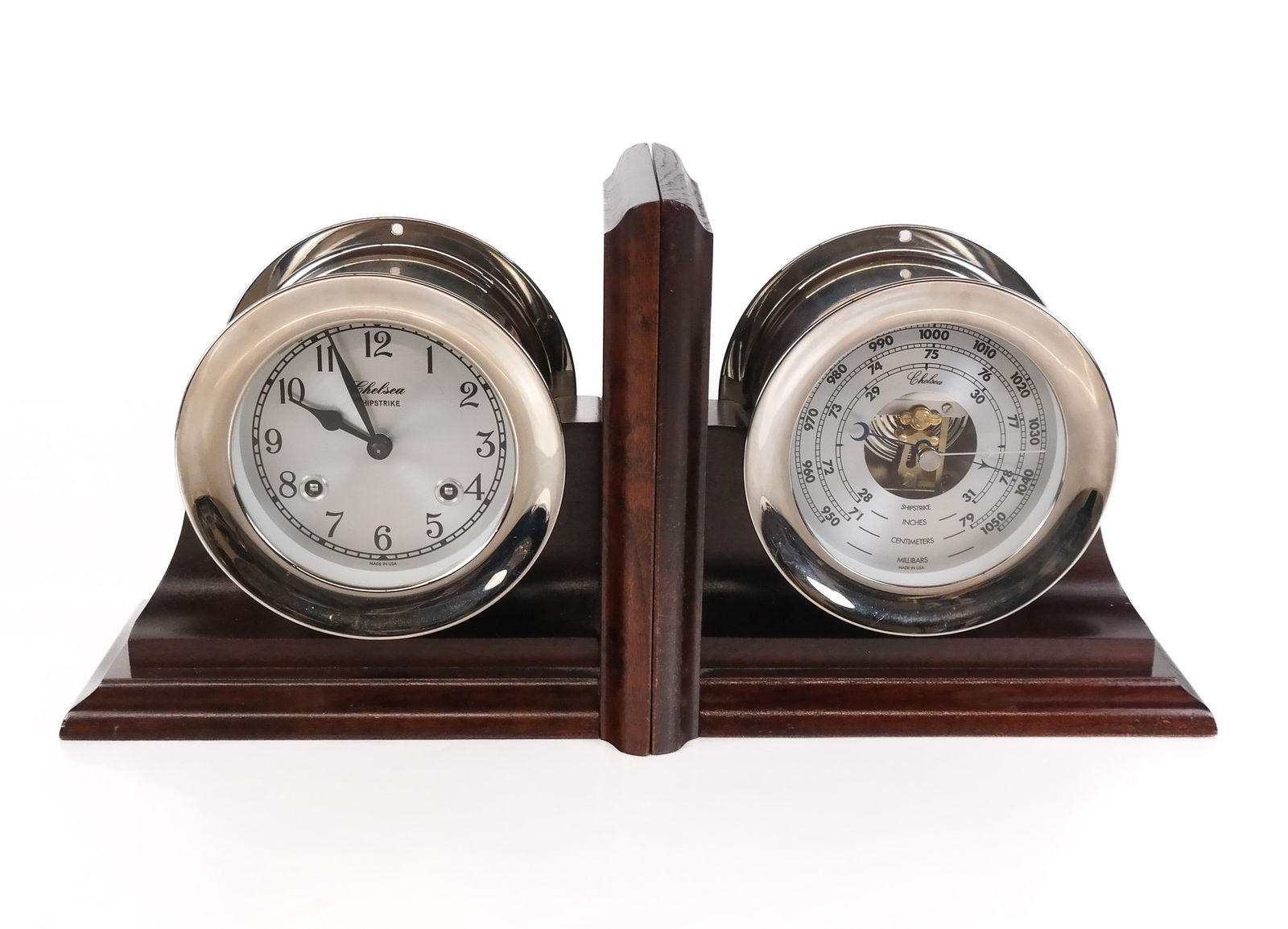 Pair Chelsea Ship's Clock and Barometer Bookends (1 of 14)