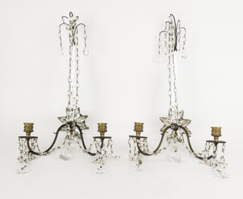 Pair of Neoclassical Gilt Metal and Crystal Sconce