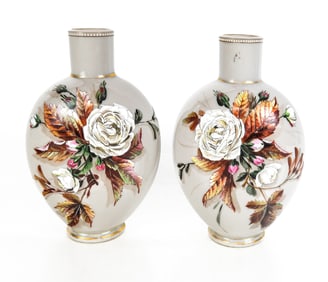 Pair of Hand-Painted Opaline Glass Vases