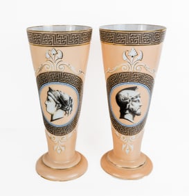 Pair of Neoclassical Decorated Opaline Vases