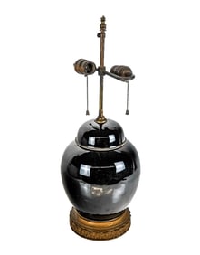 Chinese Mirror Black Ginger Jar Mounted as a Lamp