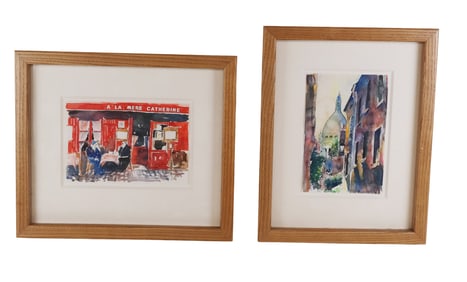 Two Water Color Street Scenes of Paris Signed Fran