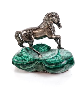 Silver Plate and Malachite Horse Ornament