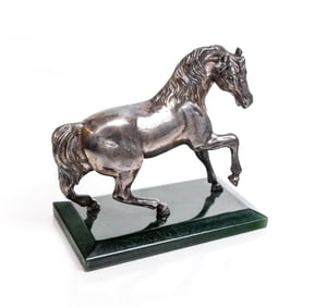 Sterling Silver and Nephrite Jade Horse Ornament