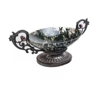 French Silver and Moss Agate Master Salt