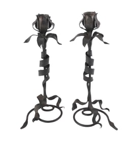 Pair of Arts and Crafts Cast Iron Candlesticks
