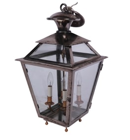 Matte Silvered Metal and Glass Lantern Fixture
