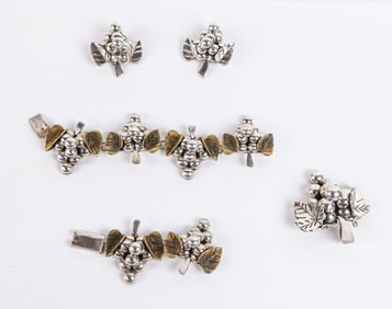 Mexican Sterling Silver Grape Leaf Suite, 4