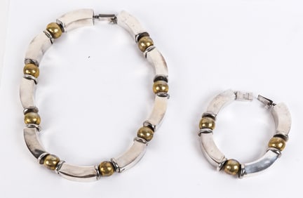 Mexican Sterling Silver Bracelet & Necklace Set