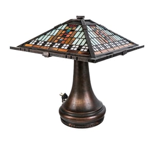 Karl BARRY Stained Glass and Copper Lamp