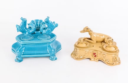 Two Ceramic Inkwells