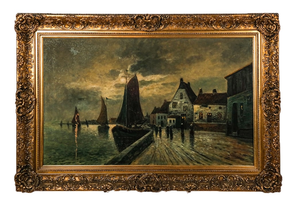 Attributed to Peter VEERKAMP Harbor Scene, Oil (1 of 15)