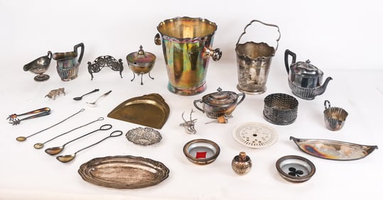 Group of Assorted Silver Plate and Metal, 15