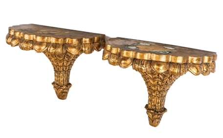 Pair of Acanthus Carved Wall Bracket Appliques