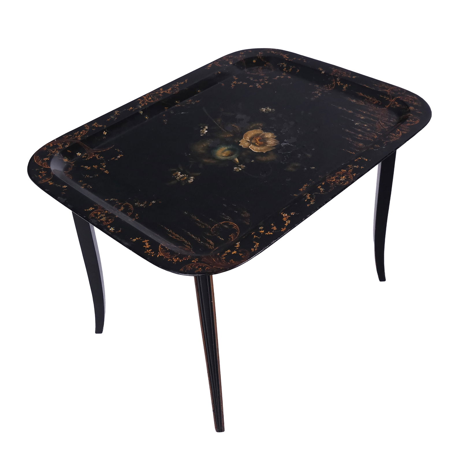 Victorian Floral Decorated Tole Tray Table (1 of 7)