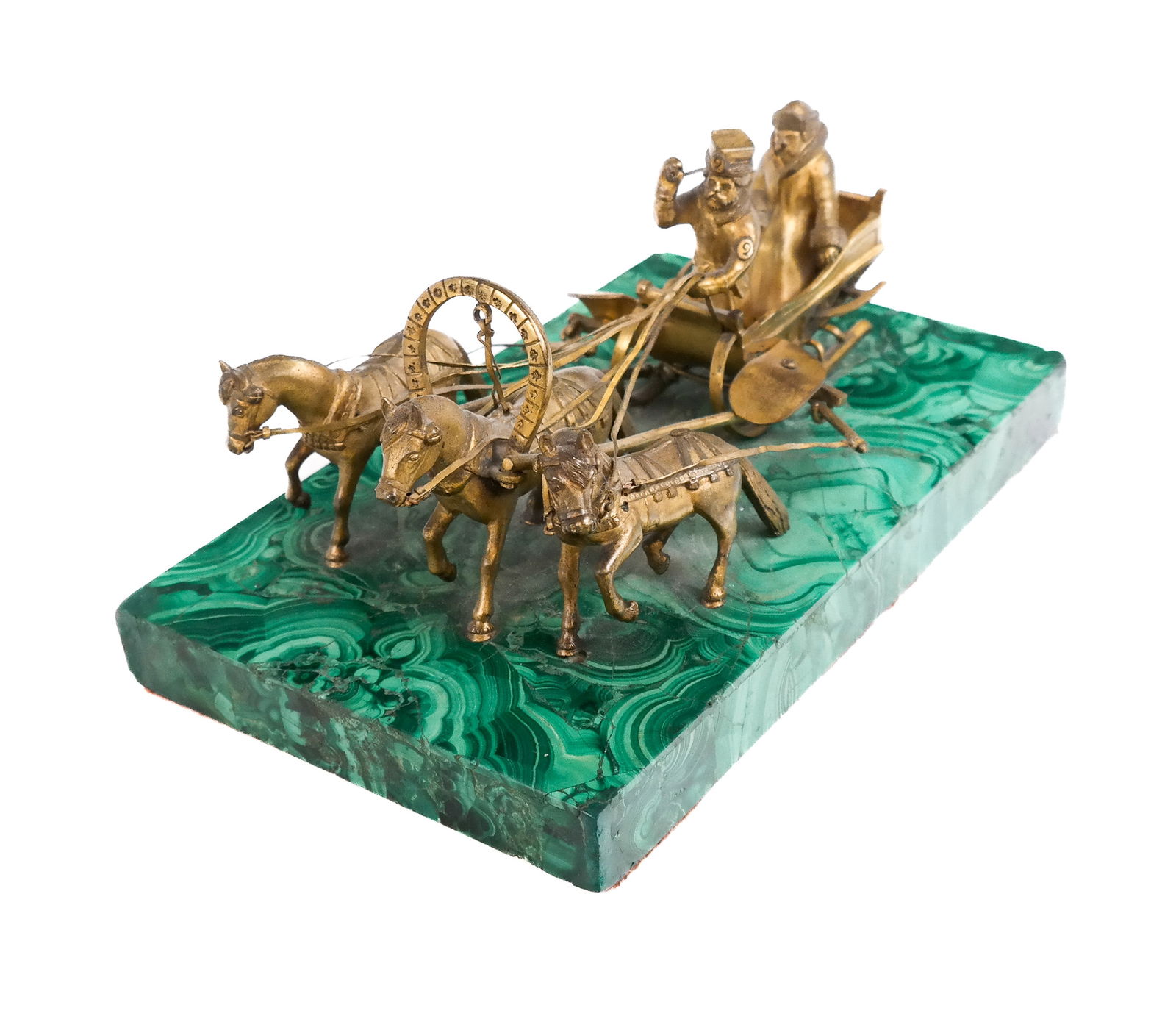 Bronze Dore and Malachite Sculptural Group of a Troika (1 of 9)