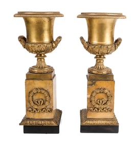 Pair of Louis XV Siena Marble and Gilt Bronze Urns