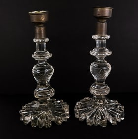 Pair of Anglo-Irish Crystal Candlesticks as Lamps