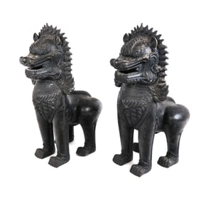 Pair of Thai Bronze Singha Guardian Lions