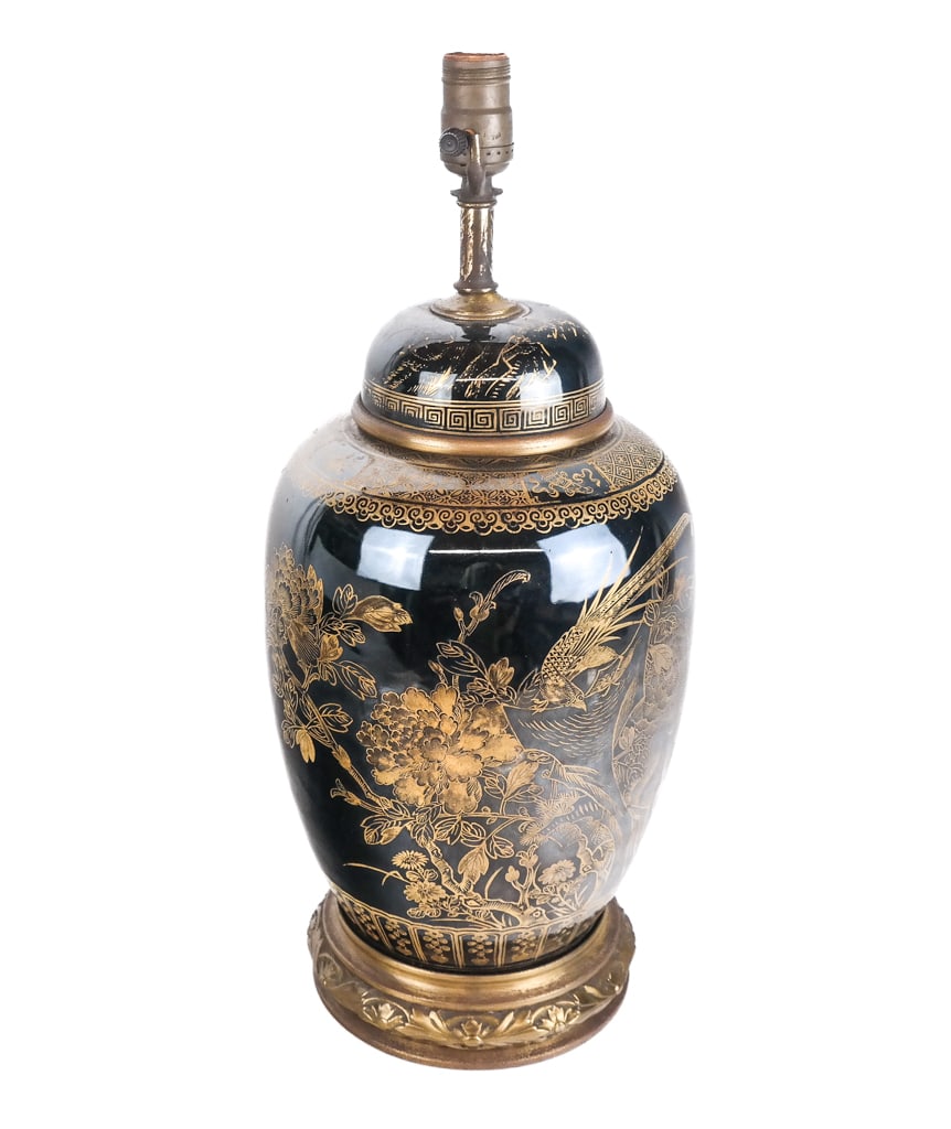 Chinese Black and Gilt Decorated Ginger Jar Lamp (1 of 9)