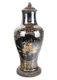 Chinese Mirror Black and Gilt Vase as a Lamp