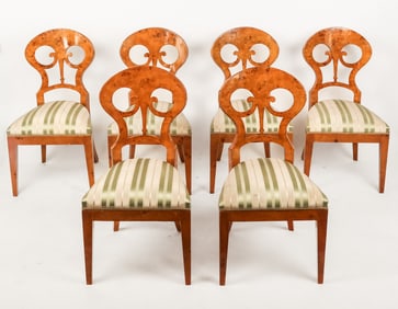 Six Biedermeier Burlwood Side Chairs