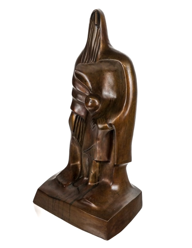 Dani KAFRI Bronze of a Man and Child: Dani Kafri (Czech/Israeli, b. 1945) bronze sculpture of a man and child, 1987, signed D. Kafri to reverse and marked A.P, [23" H x 12" W x 9" D].Condition is good with an area of discoloration at uppe