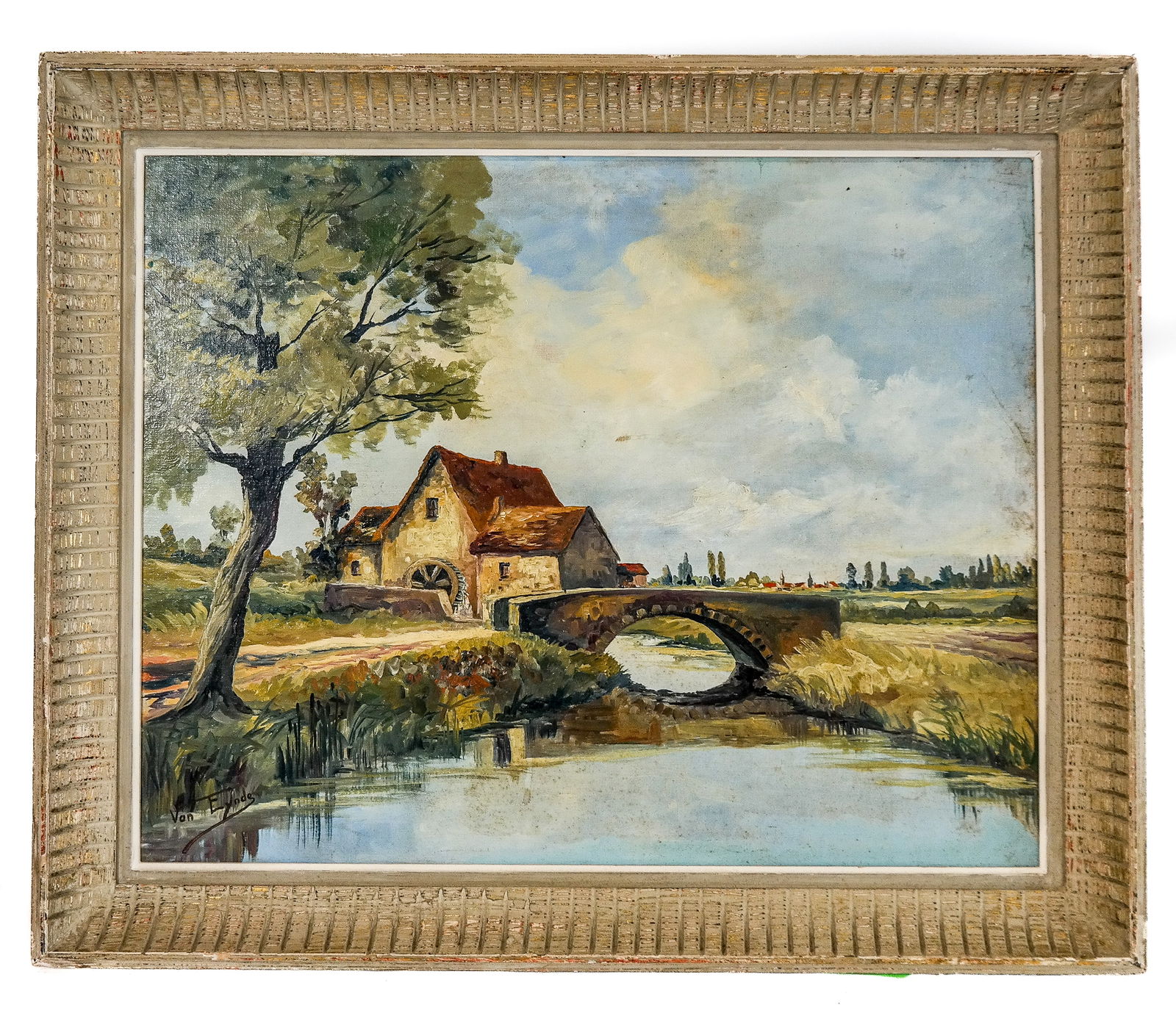 VAN EYNDE: Dutch Canal Scene - Oil on Canvas (1 of 13)