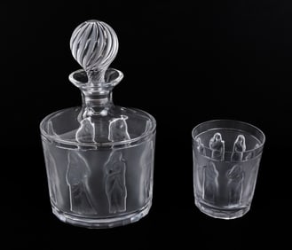 Lalique Crystal "Femmes Antiques" Decanter and Glass