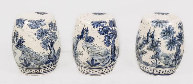 Three Spanish Porcelain Garden Seats