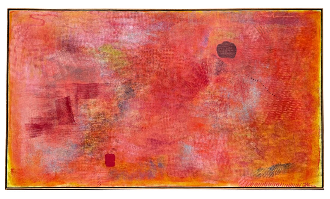 Robert NATKIN "Intimate Lightening Red" O/C: Robert Natkin (American, 1930-2010) "Intimate Lightening Red" oil on canvas, 1971, in a frame, with the artist's signature and titled at verso, accompanied by an appraisal from David Findlay Junior In