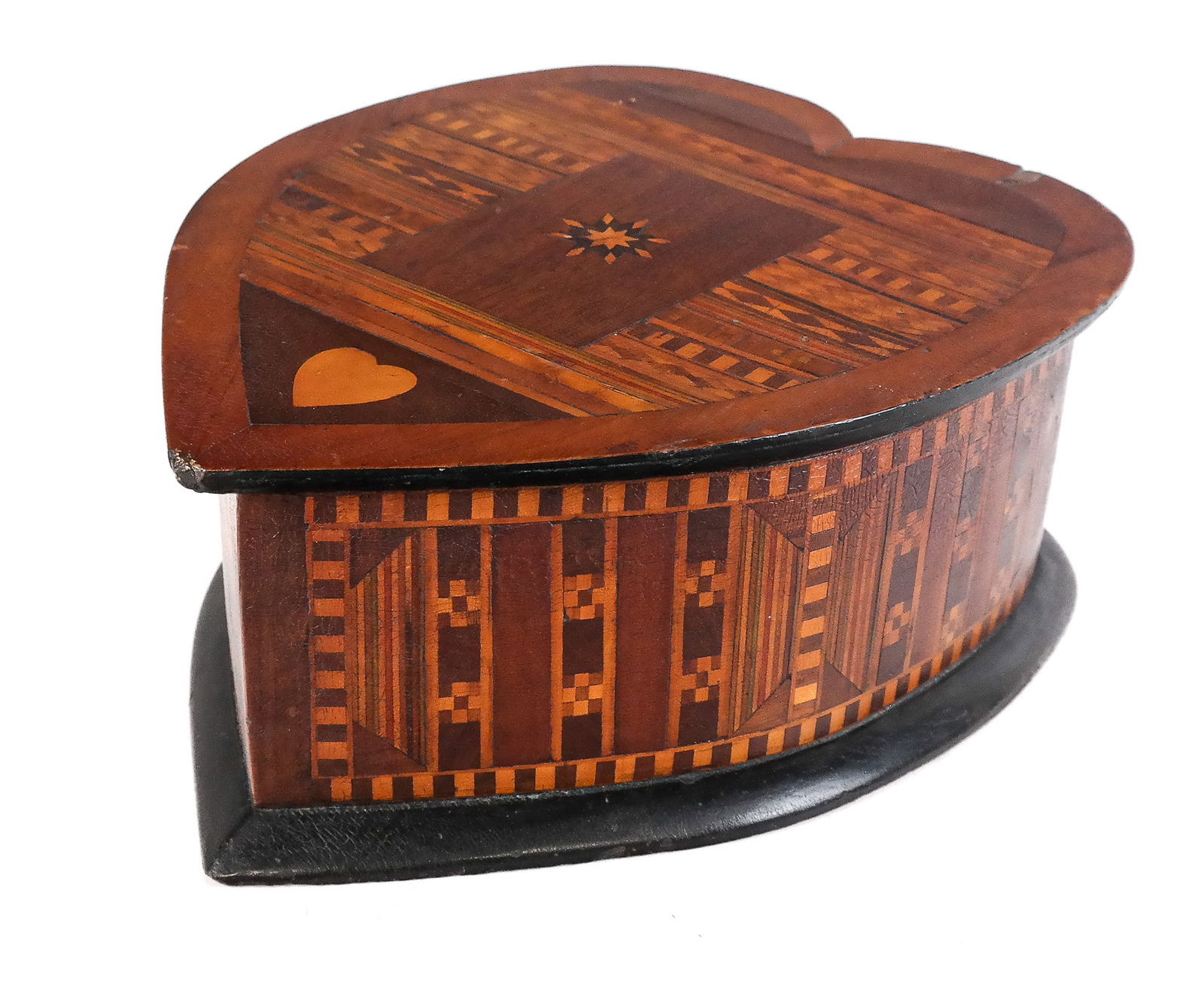 Folk Art Marquetry Inlaid Heart Form Sewing Box (1 of 13)