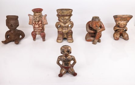 6 S. American Pre-Columbian Style Figural Vessels