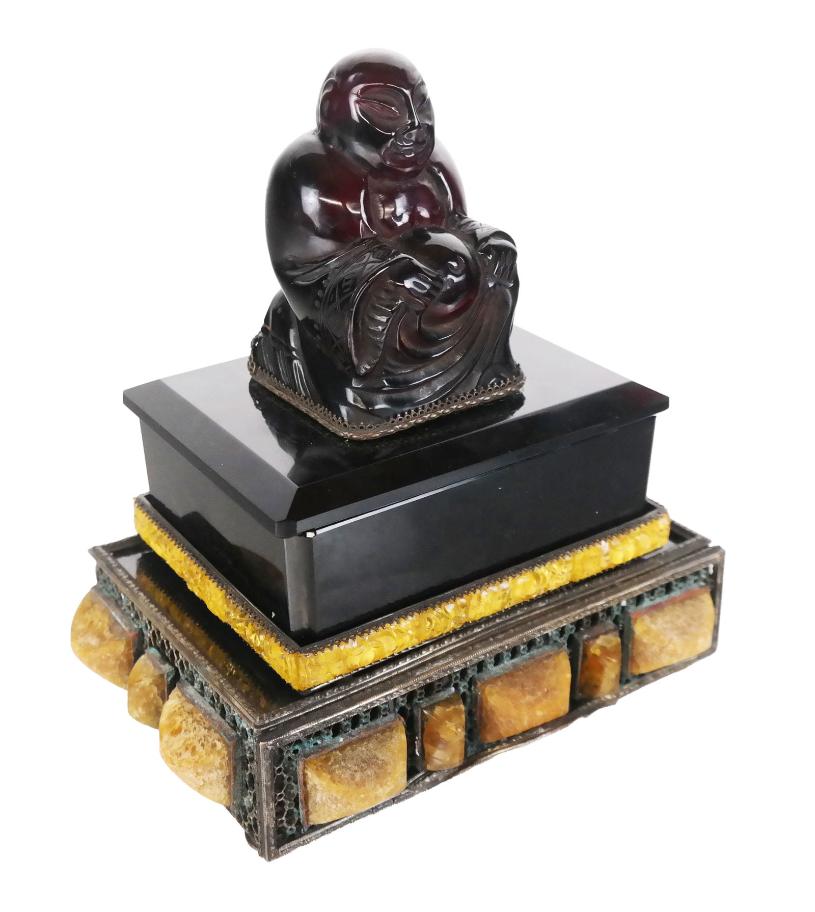 Amber Decorated Two-Tier Box with Buddha (1 of 10)