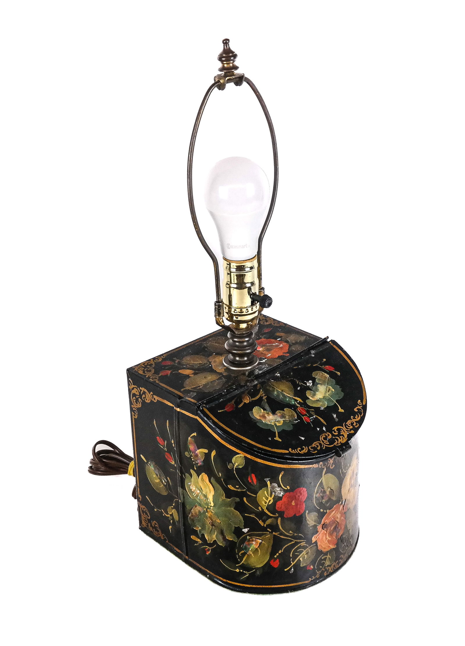 Tole-Painted Tin Box Mounted as a Lamp (1 of 11)