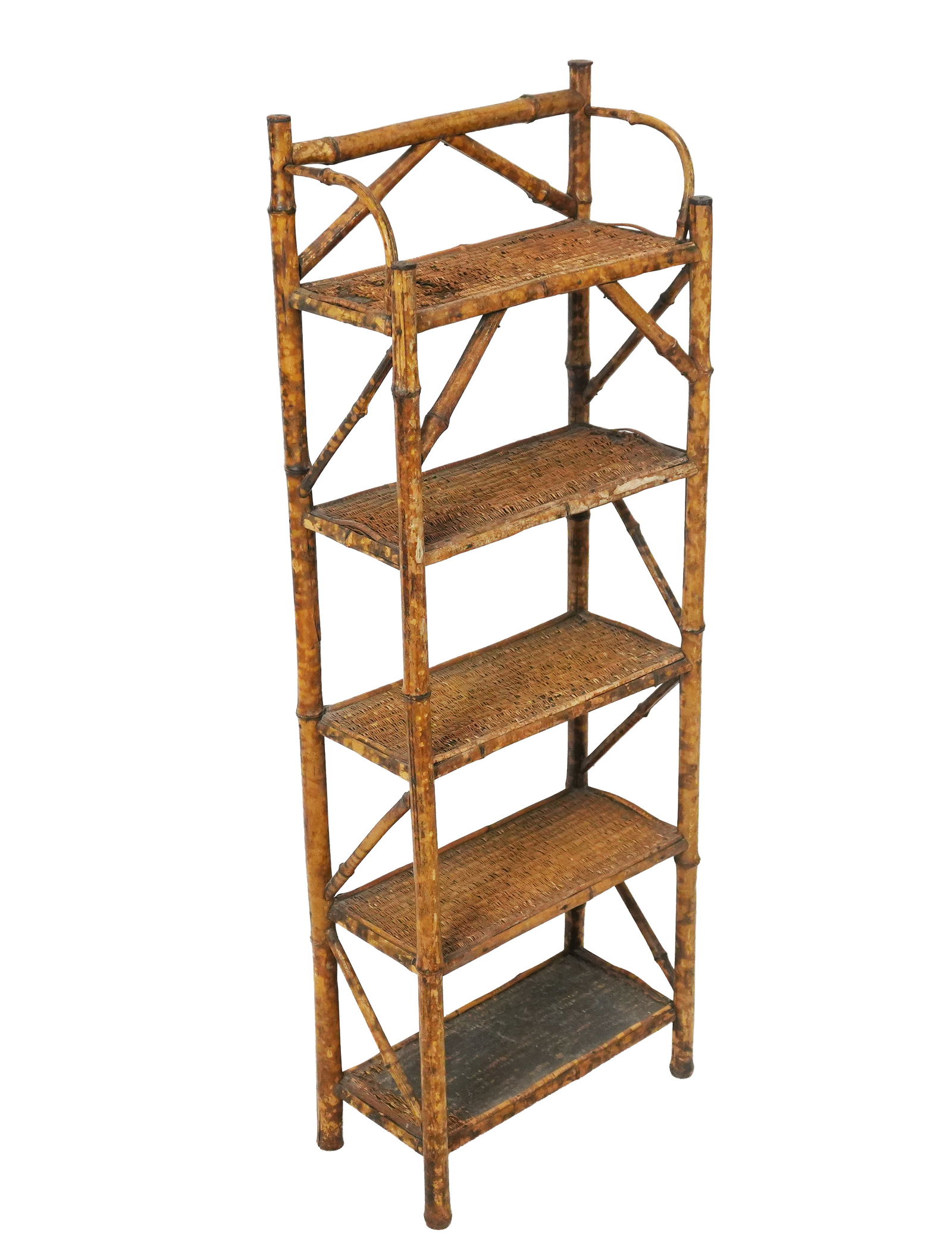 Victorin Bamboo Etagere: Five-tier bamboo etagere, late 19th century. [45" H x 16" W x 8" D].