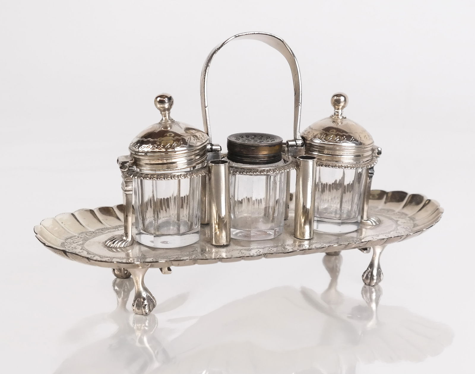 English Silver and Glass Inkwell / Writing Stand (1 of 11)