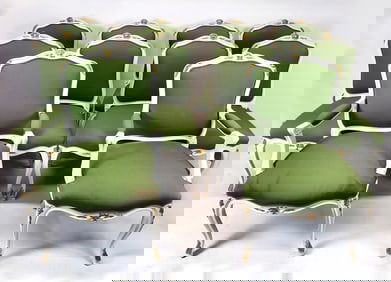 Louis XV Painted Parcel Gilt Dining Chairs (10)