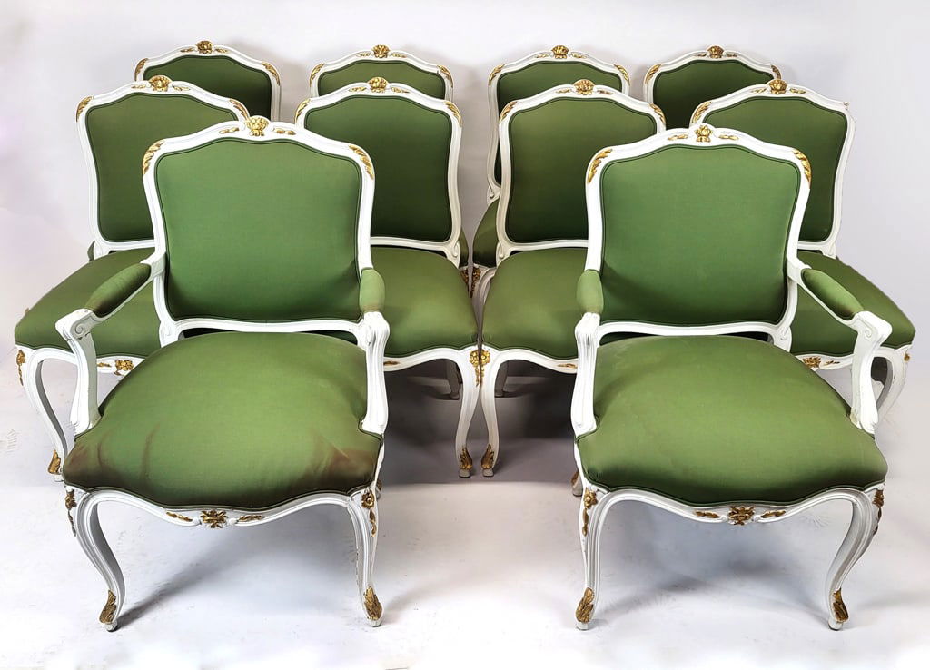 Louis XV Painted Parcel Gilt Dining Chairs (10) (1 of 19)