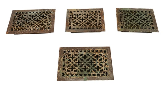 Suite of 4 Antique Cast Iron Decorative Grates