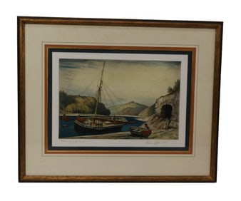 Hand-Colored Engraving Harbor Scene