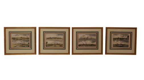 Suite of 4 Antique Hand-Colored Engravings